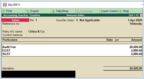 Sale Voucher with Accounting Invoice for Service Ledger in Tally.ERP9